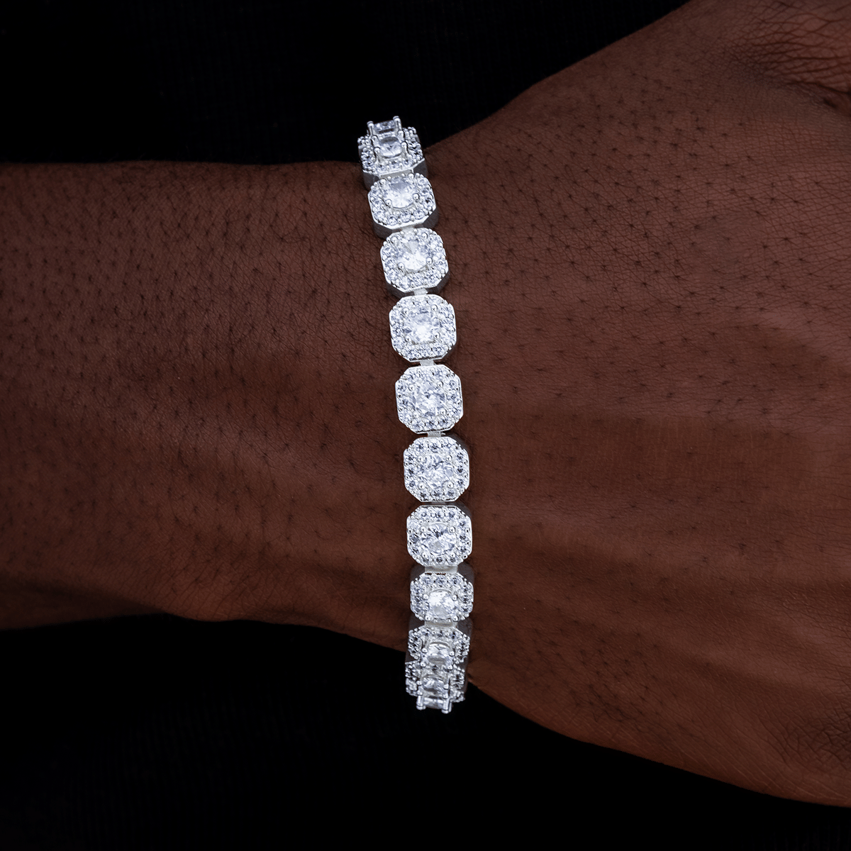 GLD Men Clustered Tennis Bracelet in White Gold - 8.5 mm