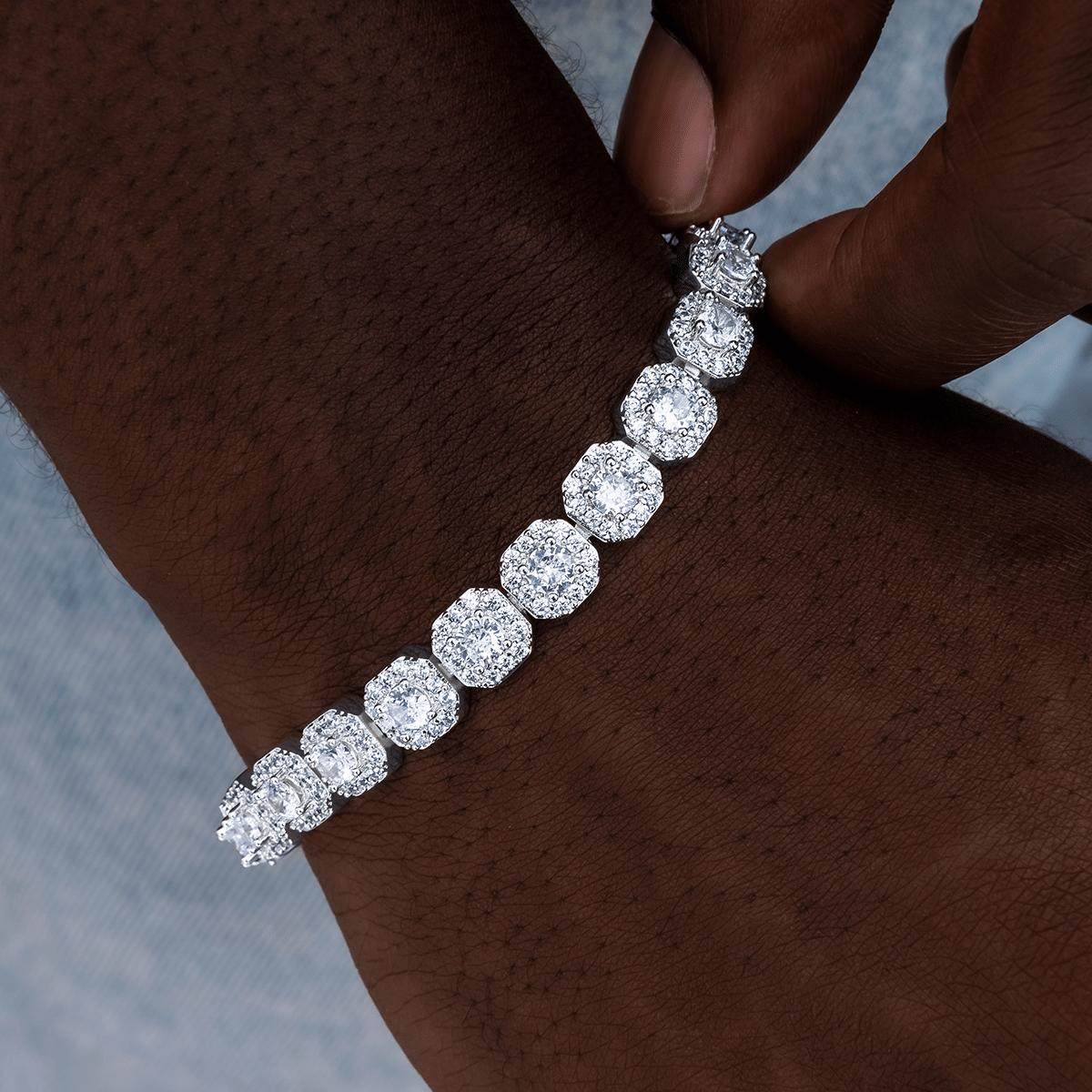 GLD Men Clustered Tennis Bracelet in White Gold - 8.5 mm
