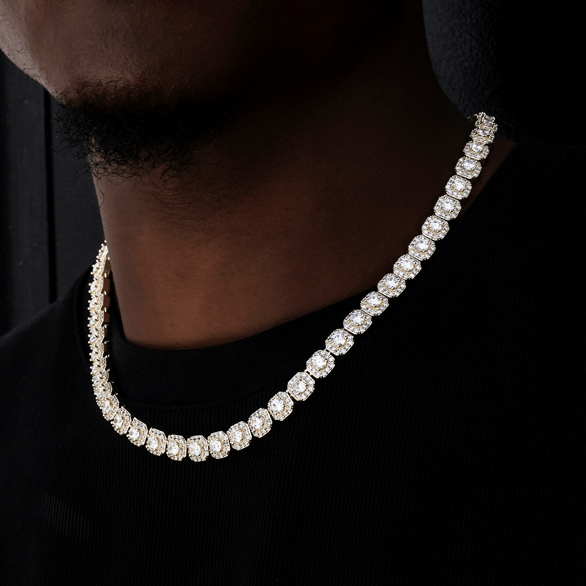 GLD Men Clustered Tennis Chain in Yellow Gold - 8.5 mm