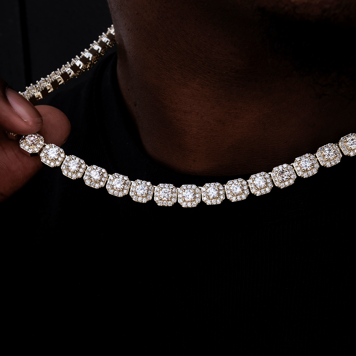 GLD Men Clustered Tennis Chain in Yellow Gold - 8.5 mm