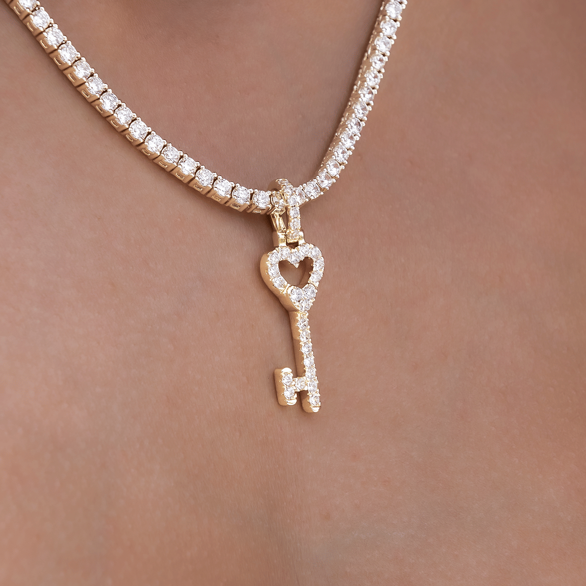 GLD Women Diamond Heart Key Pendant in Yellow Gold
