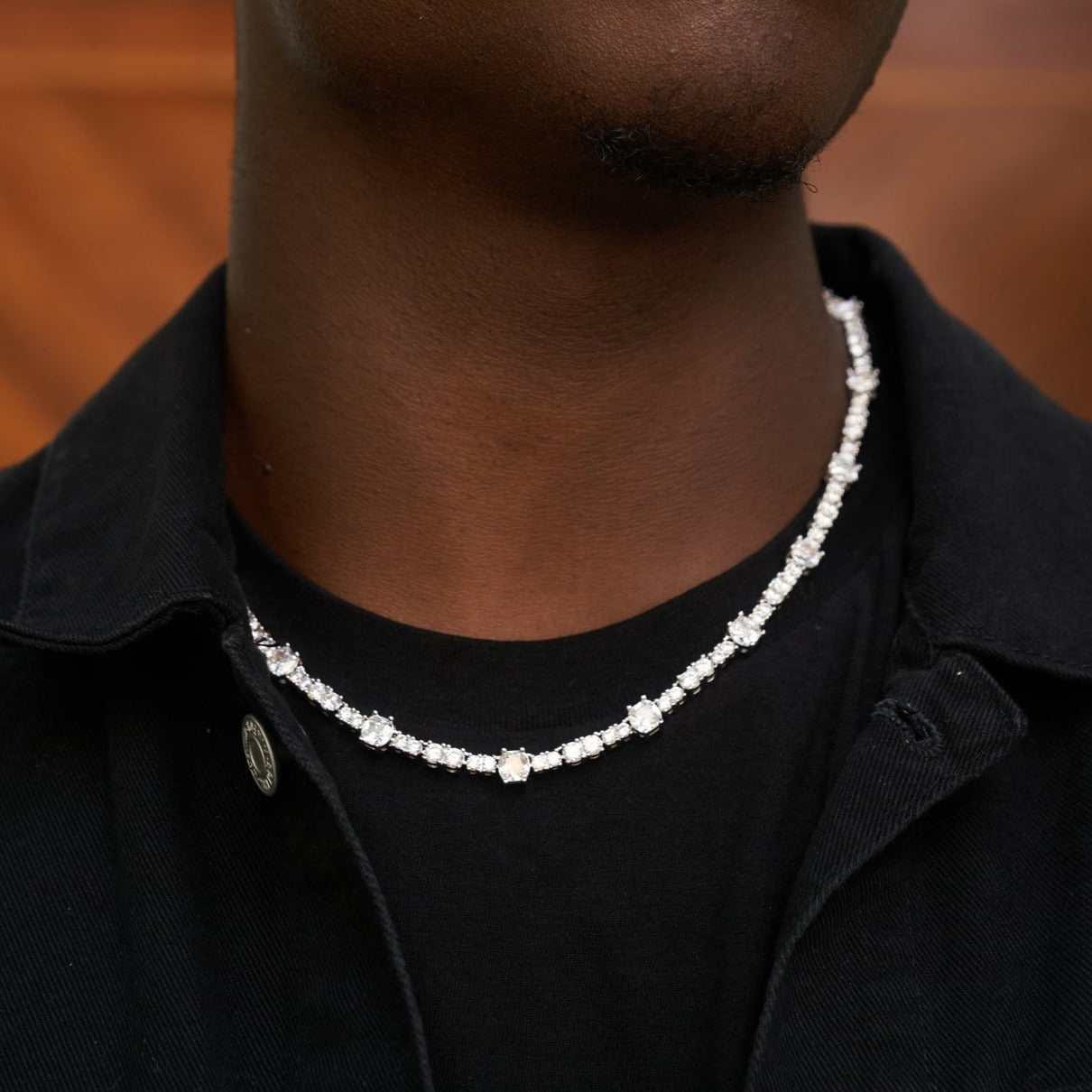 GLD Men Gem Stationed Tennis Chain
