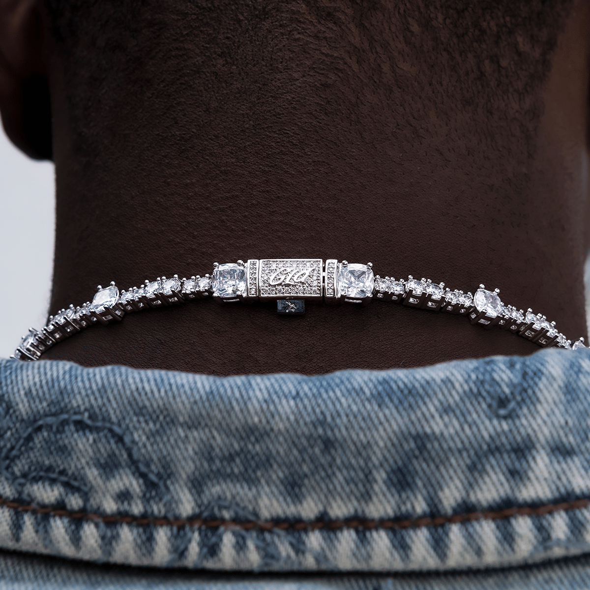 GLD Men Gem Stationed Tennis Chain