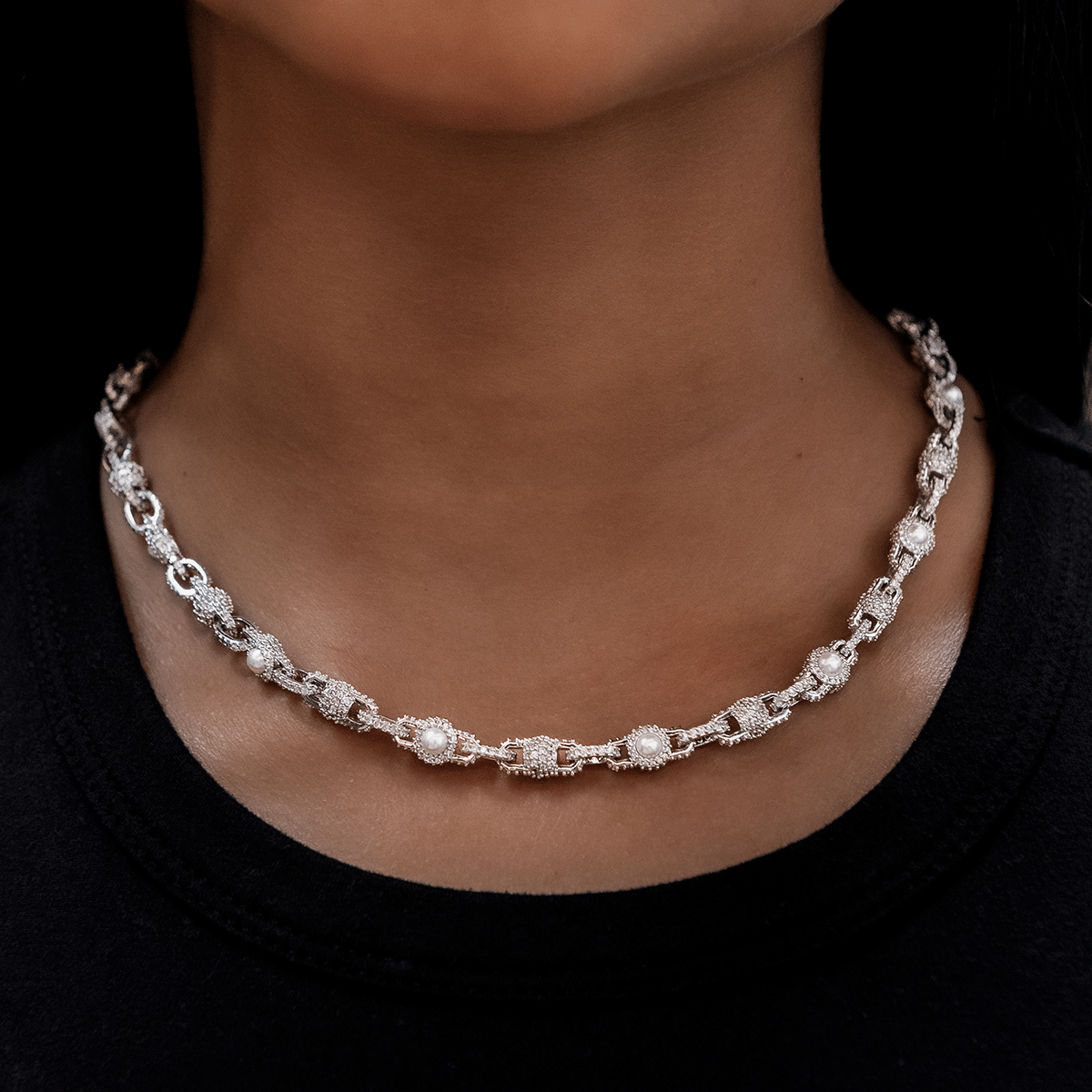 GLD Women Iced Pearl Box Necklace