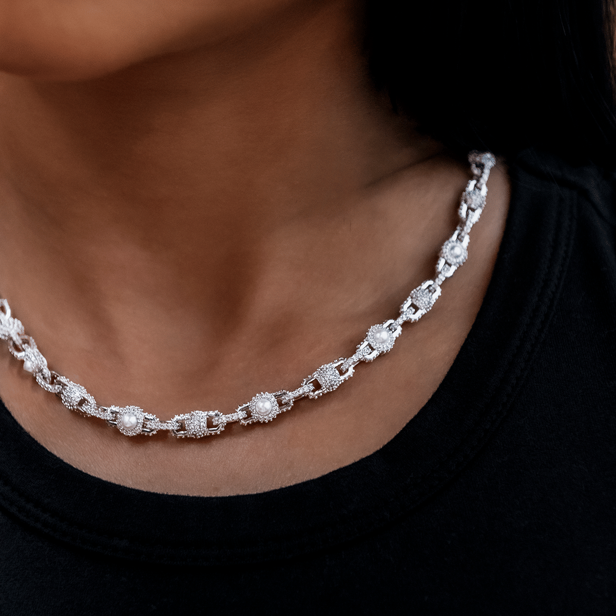 GLD Women Iced Pearl Box Necklace