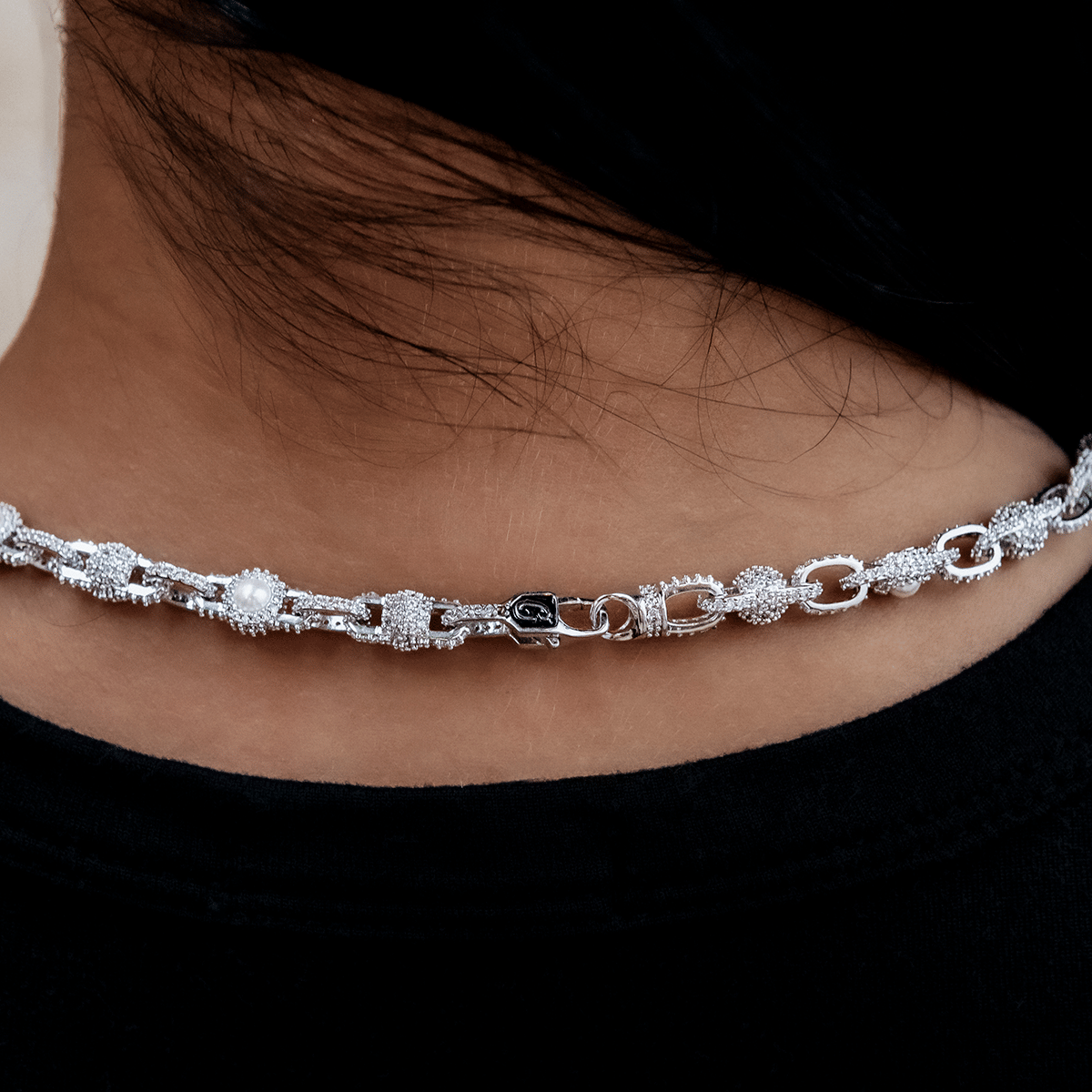 GLD Women Iced Pearl Box Necklace