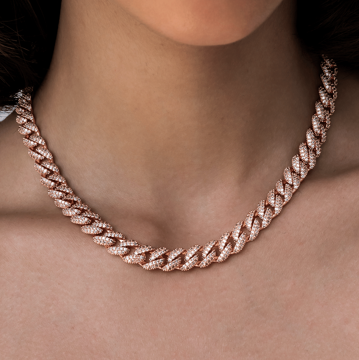 GLD Women Diamond Cuban Necklace in Rose Gold - 8.5 mm