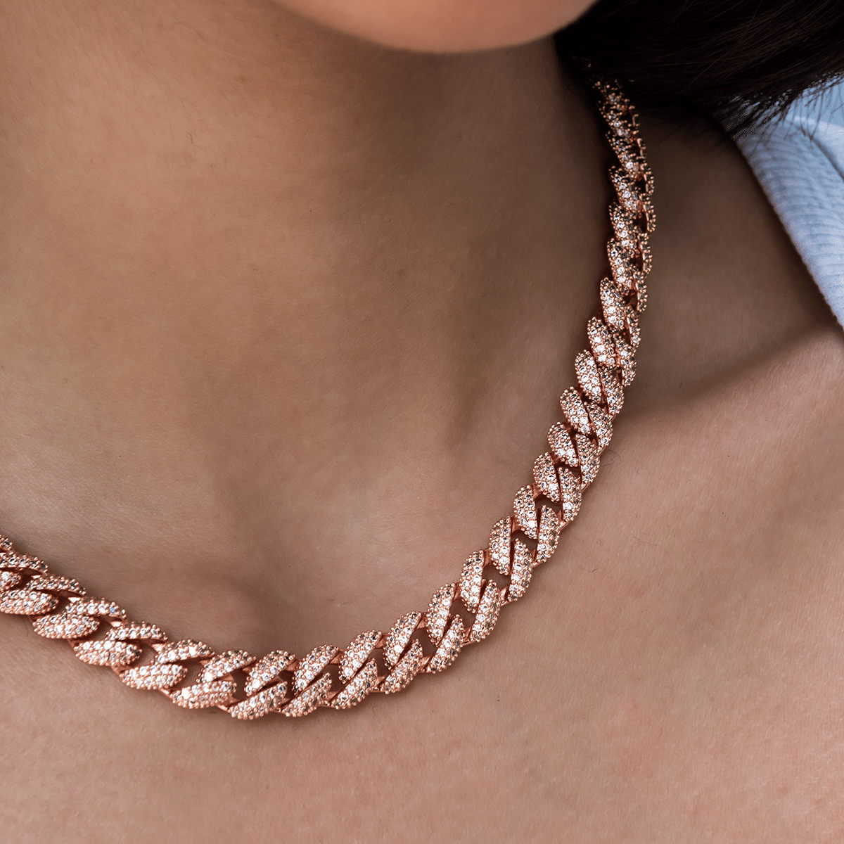 GLD Women Diamond Cuban Necklace in Rose Gold - 8.5 mm