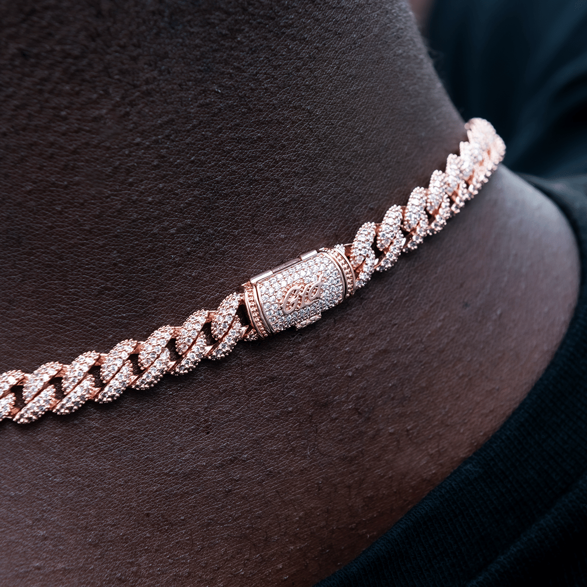 GLD Men Diamond Cuban Chain in Rose Gold - 8.5 mm
