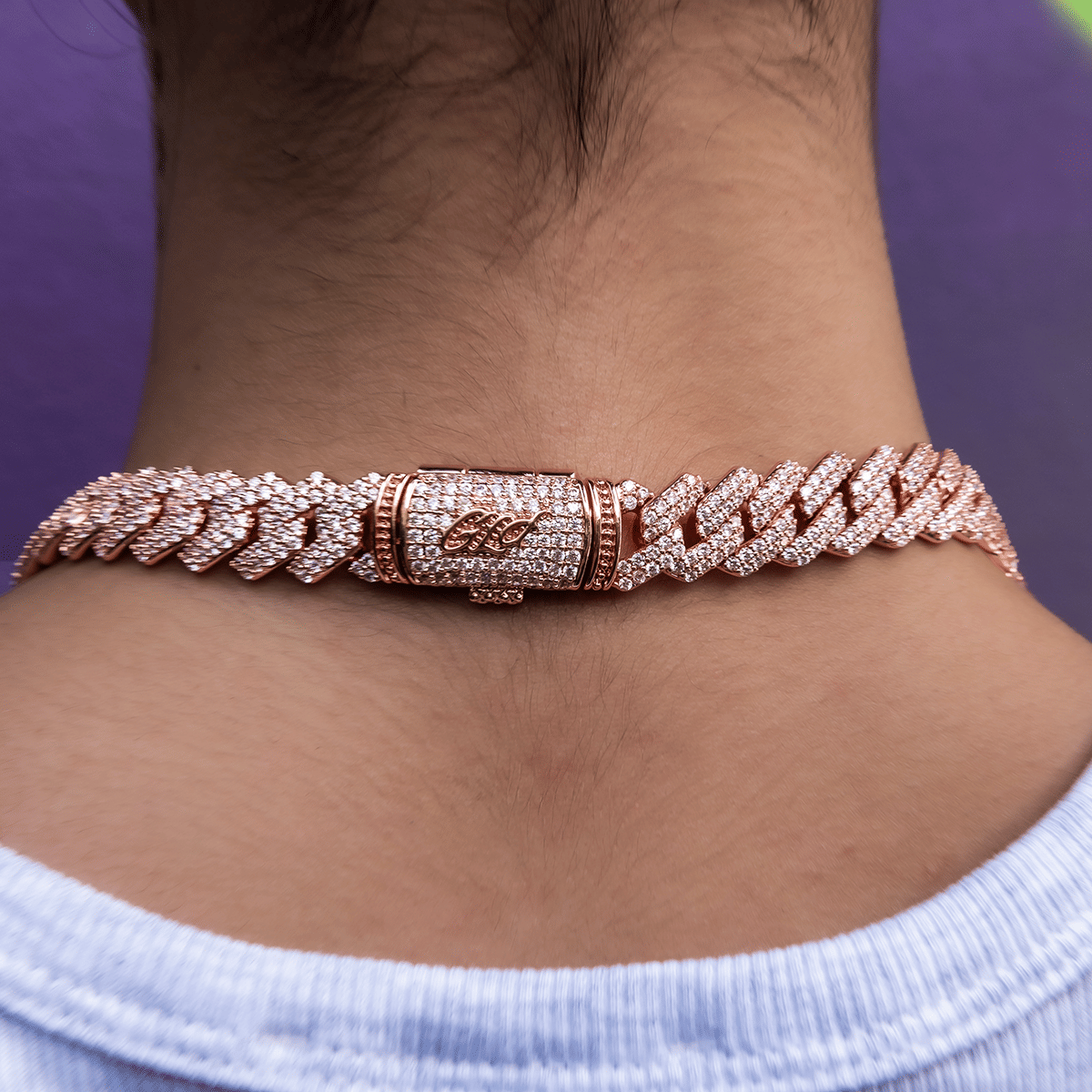 GLD Women Diamond Prong Link Necklace in Rose Gold - 12 mm
