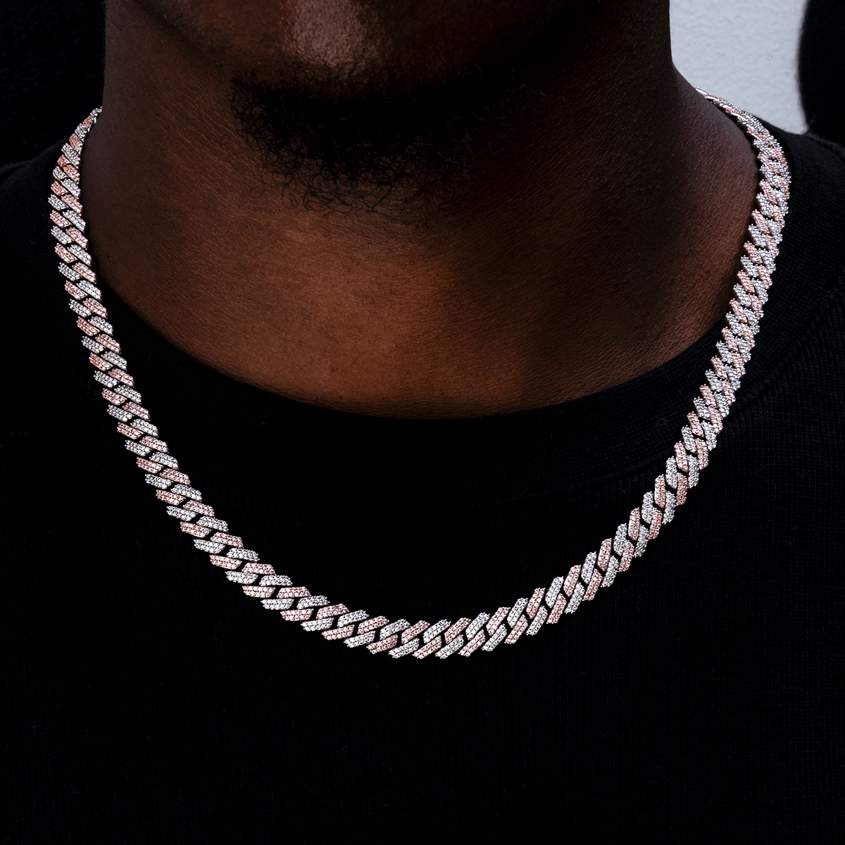 GLD Men Diamond Prong Cuban Chain in Rose/White Gold - 8.5 mm