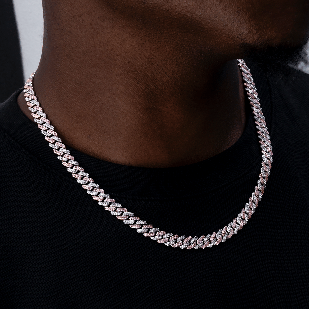 GLD Men Diamond Prong Cuban Chain in Rose/White Gold - 8.5 mm