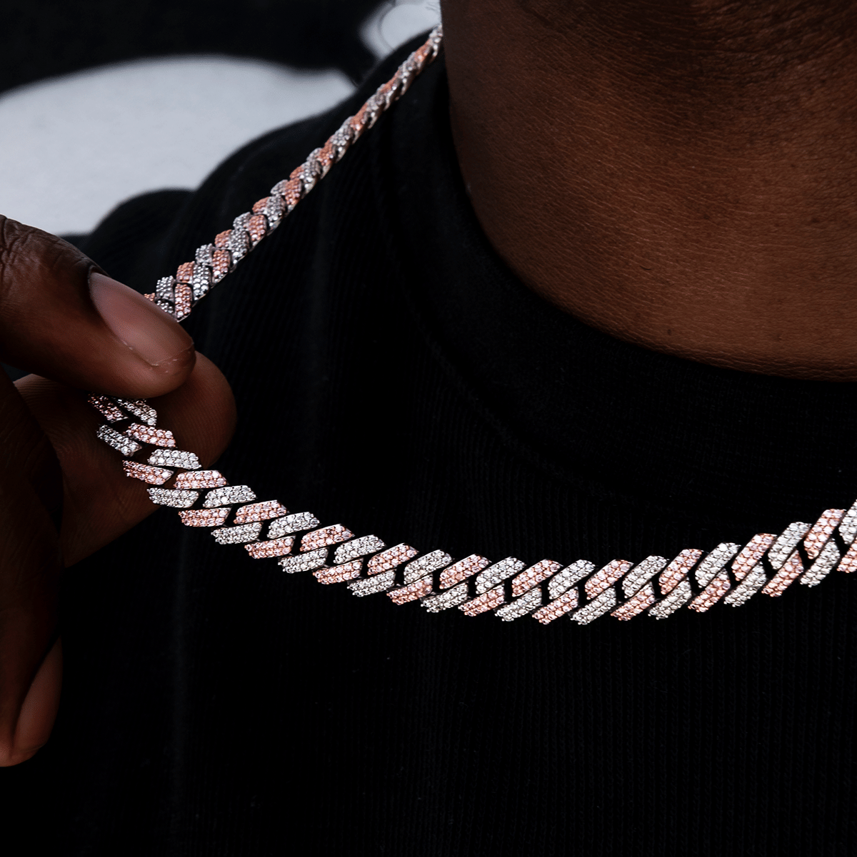 GLD Men Diamond Prong Cuban Chain in Rose/White Gold - 8.5 mm