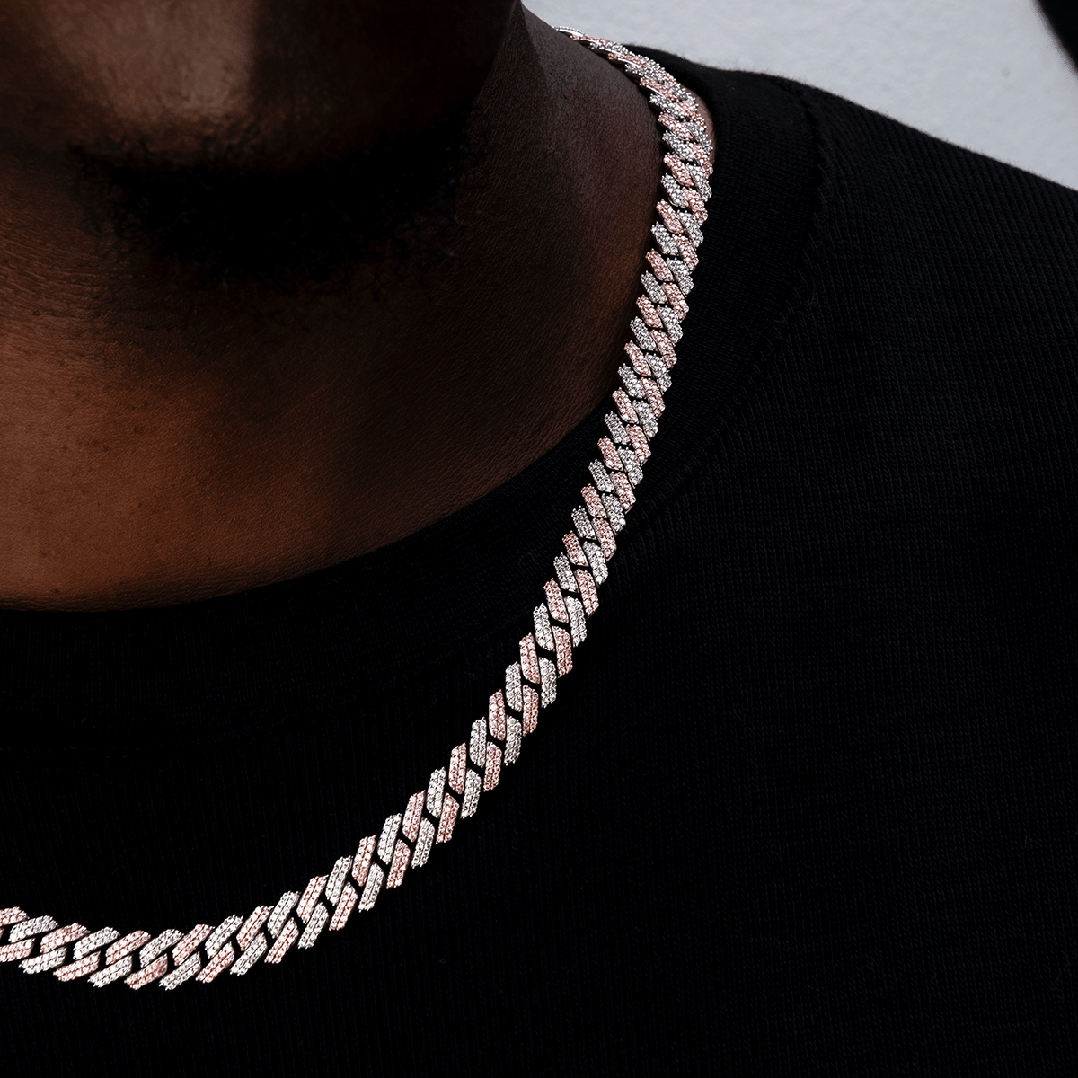 GLD Men Diamond Prong Cuban Chain in Rose/White Gold - 8.5 mm
