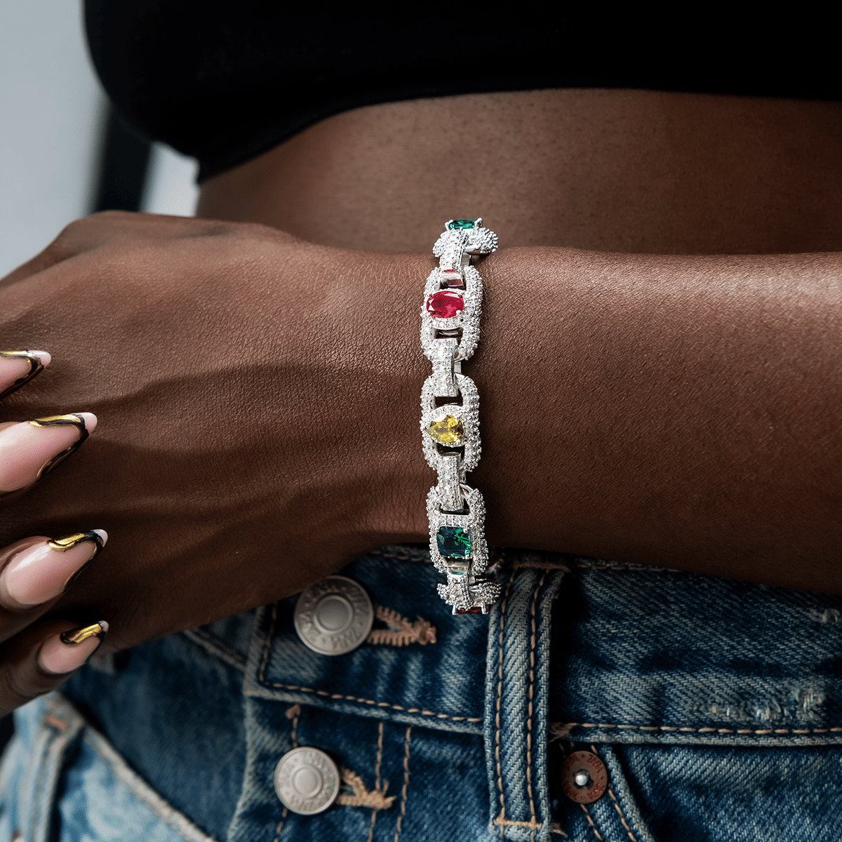 GLD Women Diamond Multicolor Cluster Mariner Bracelet