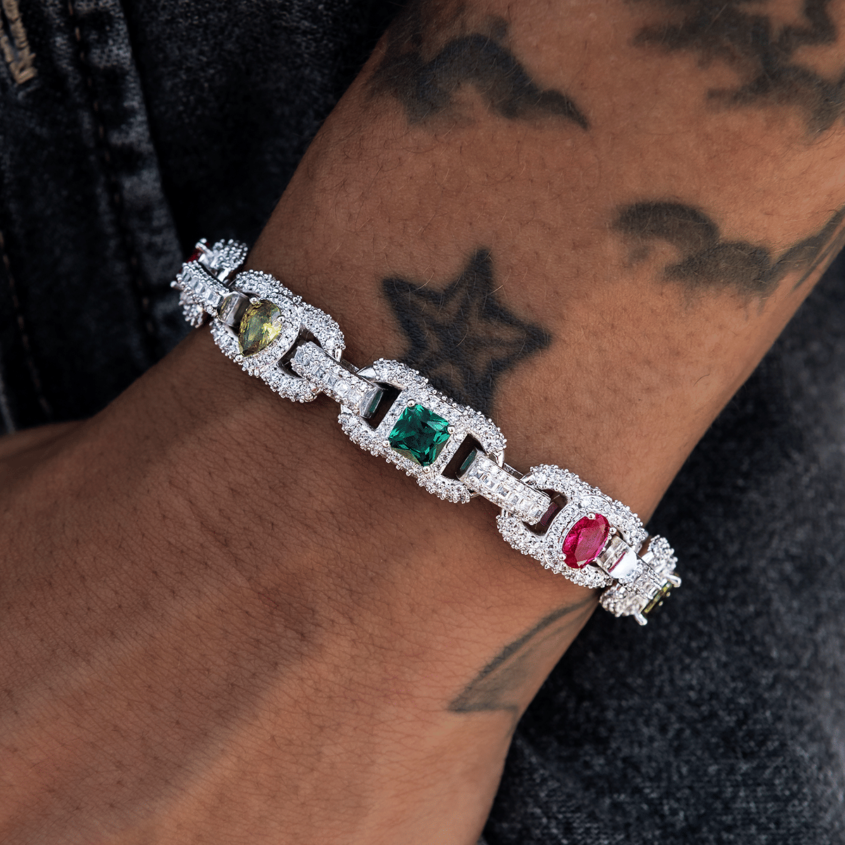 GLD Men Diamond Multicolor Cluster Mariner Bracelet