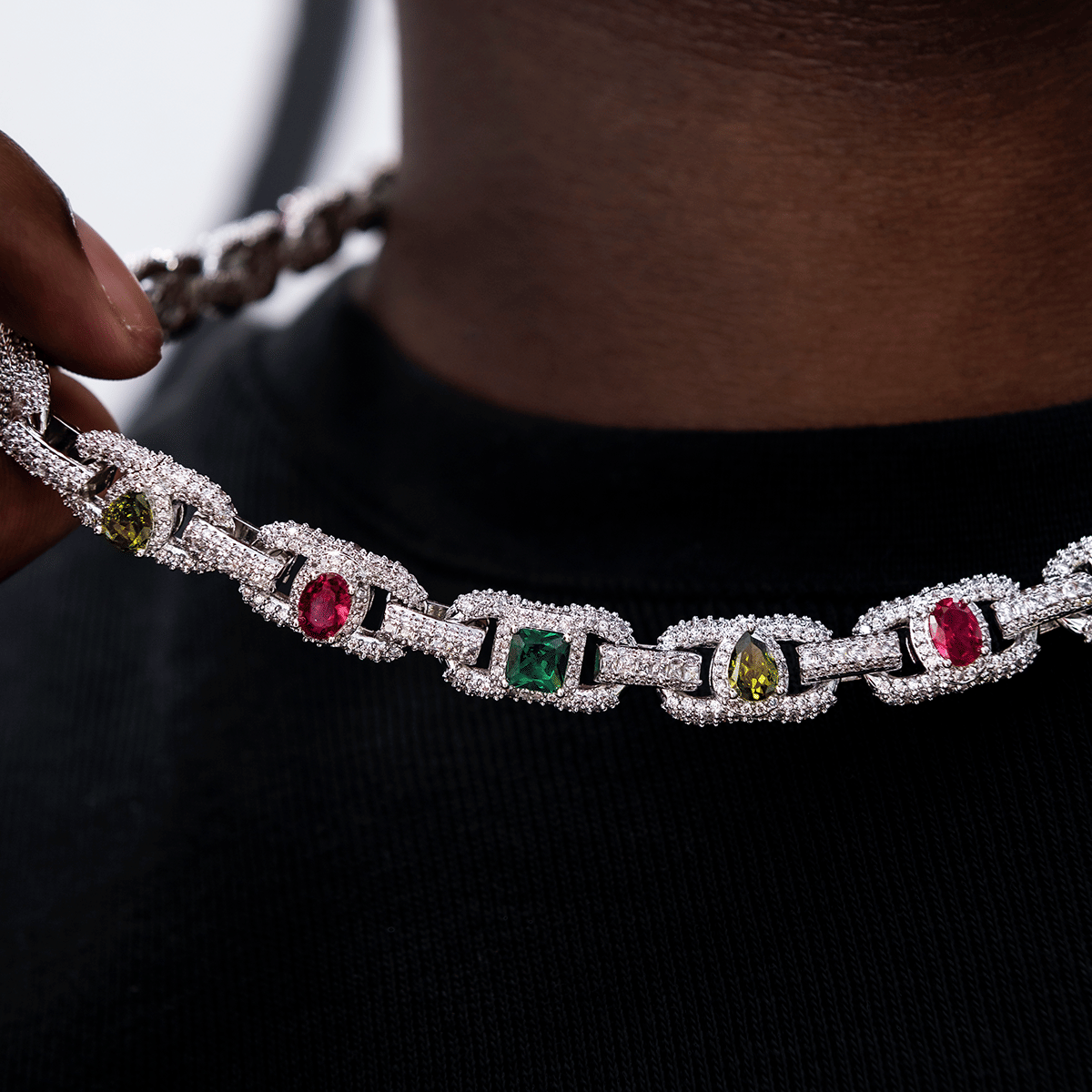 GLD Men Diamond Multicolor Cluster Mariner Chain in White Gold