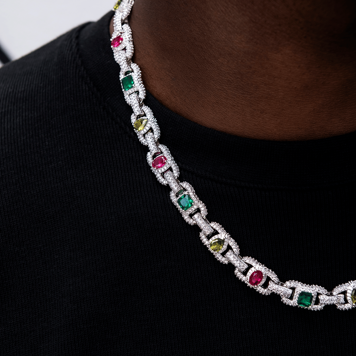 GLD Men Diamond Multicolor Cluster Mariner Chain in White Gold