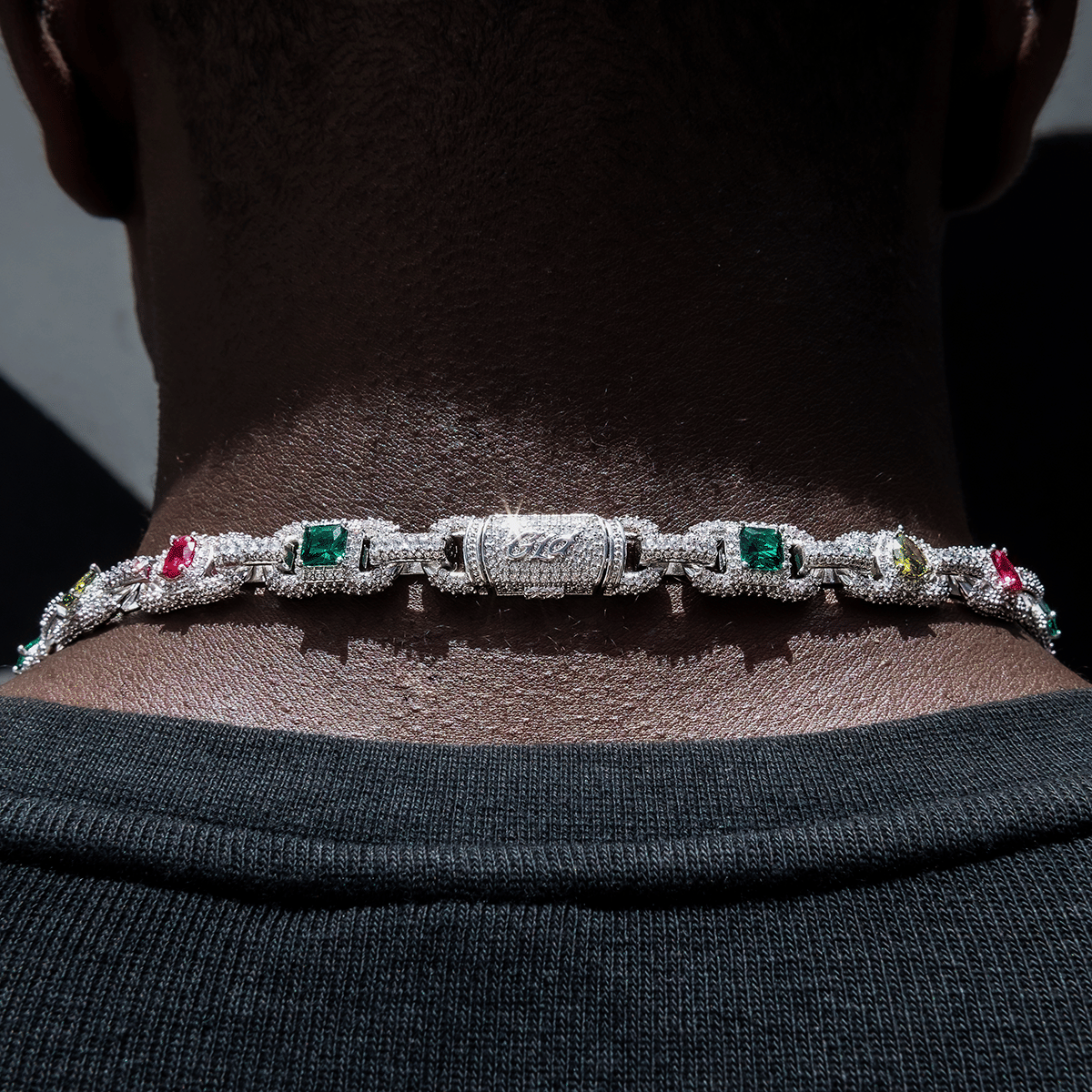 GLD Men Diamond Multicolor Cluster Mariner Chain in White Gold