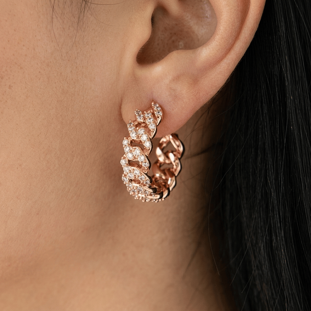 GLD Women Diamond Prong Hoop Earrings in Rose Gold