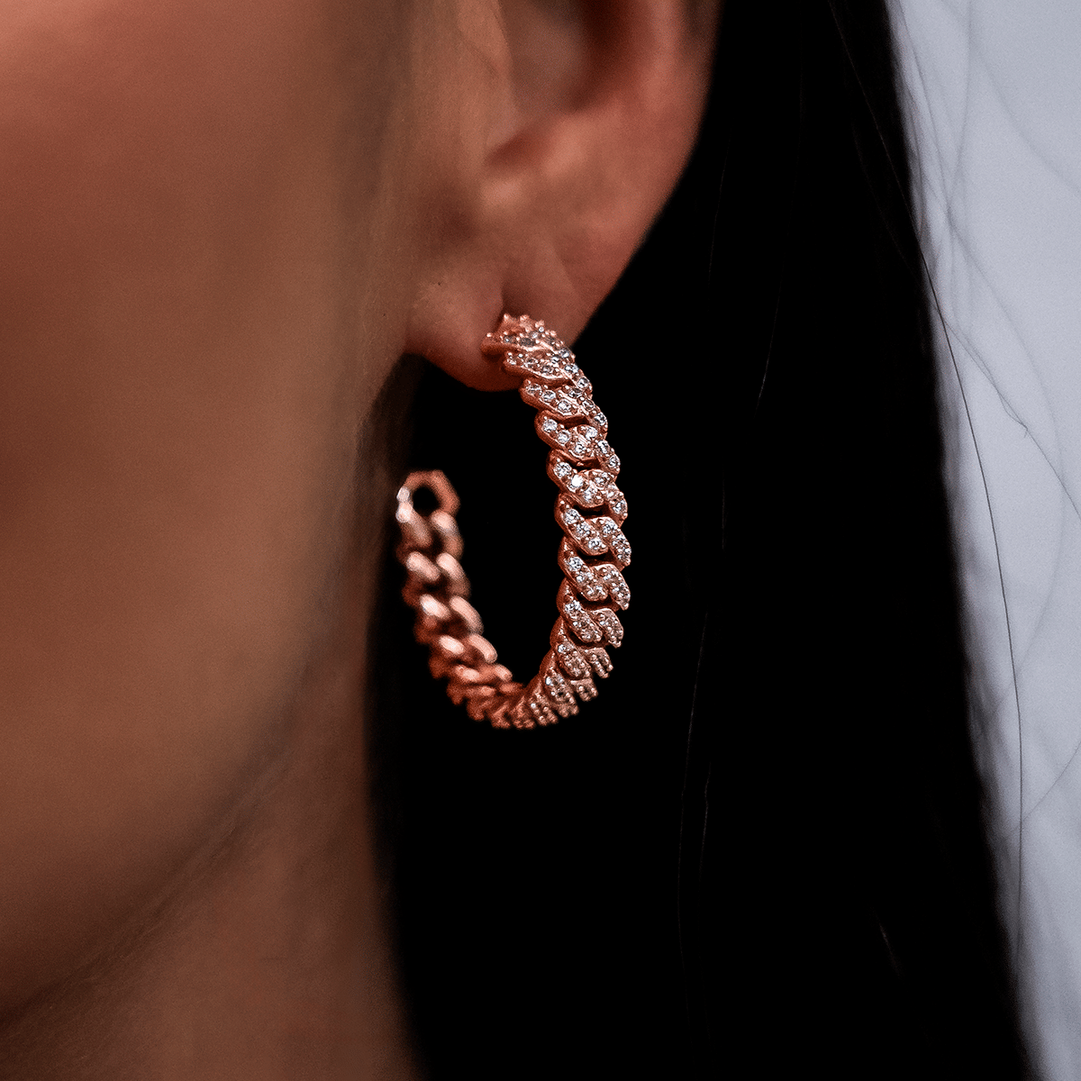 GLD Women Diamond Prong Hoop Earrings in Rose Gold