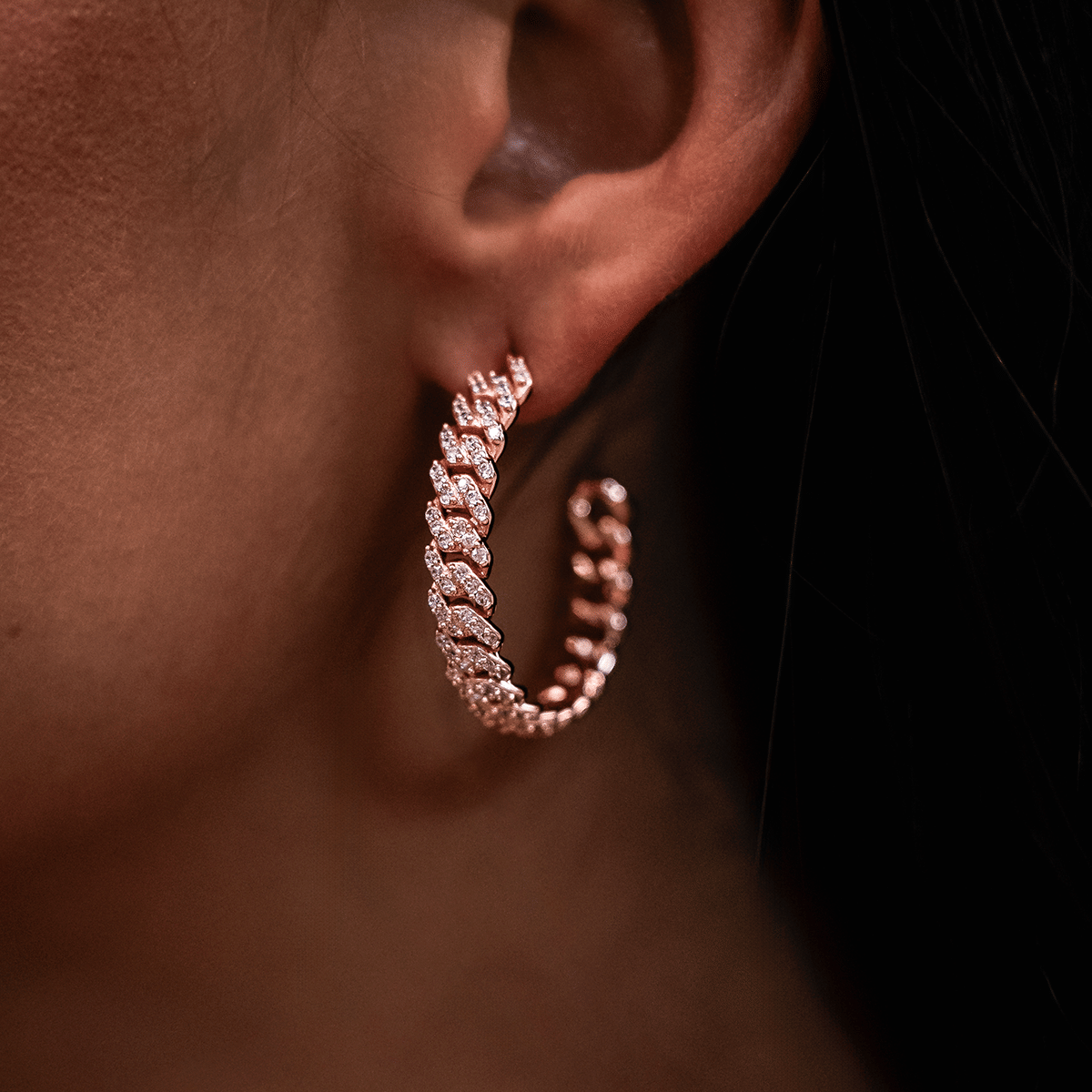 GLD Women Diamond Prong Hoop Earrings in Rose Gold