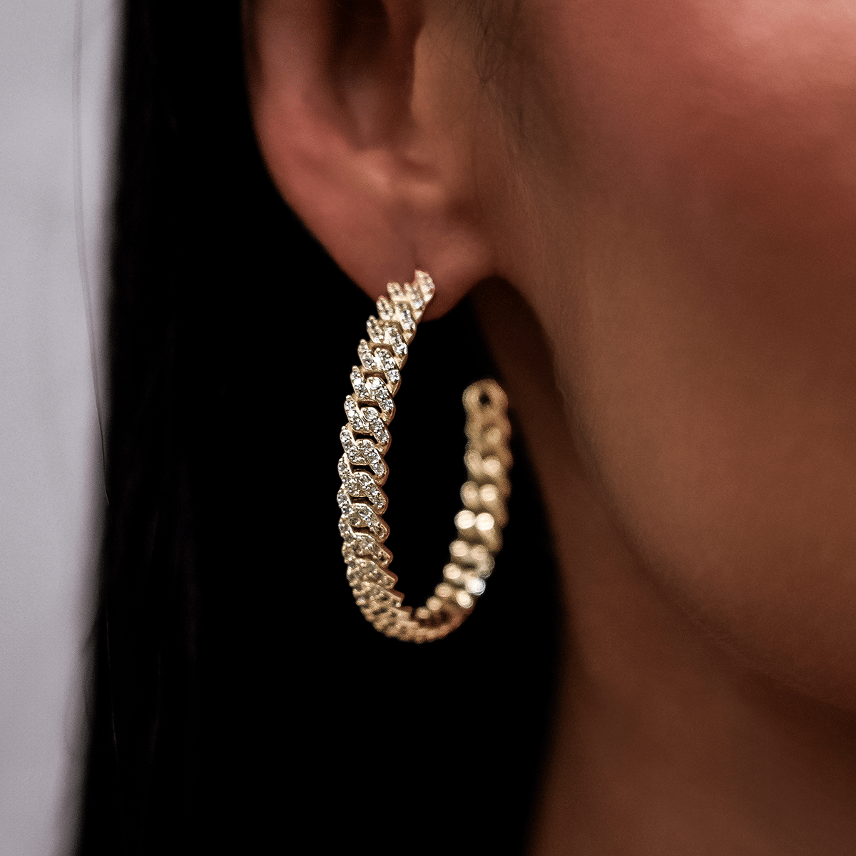 GLD Women Diamond Prong Hoop Earrings in Yellow Gold