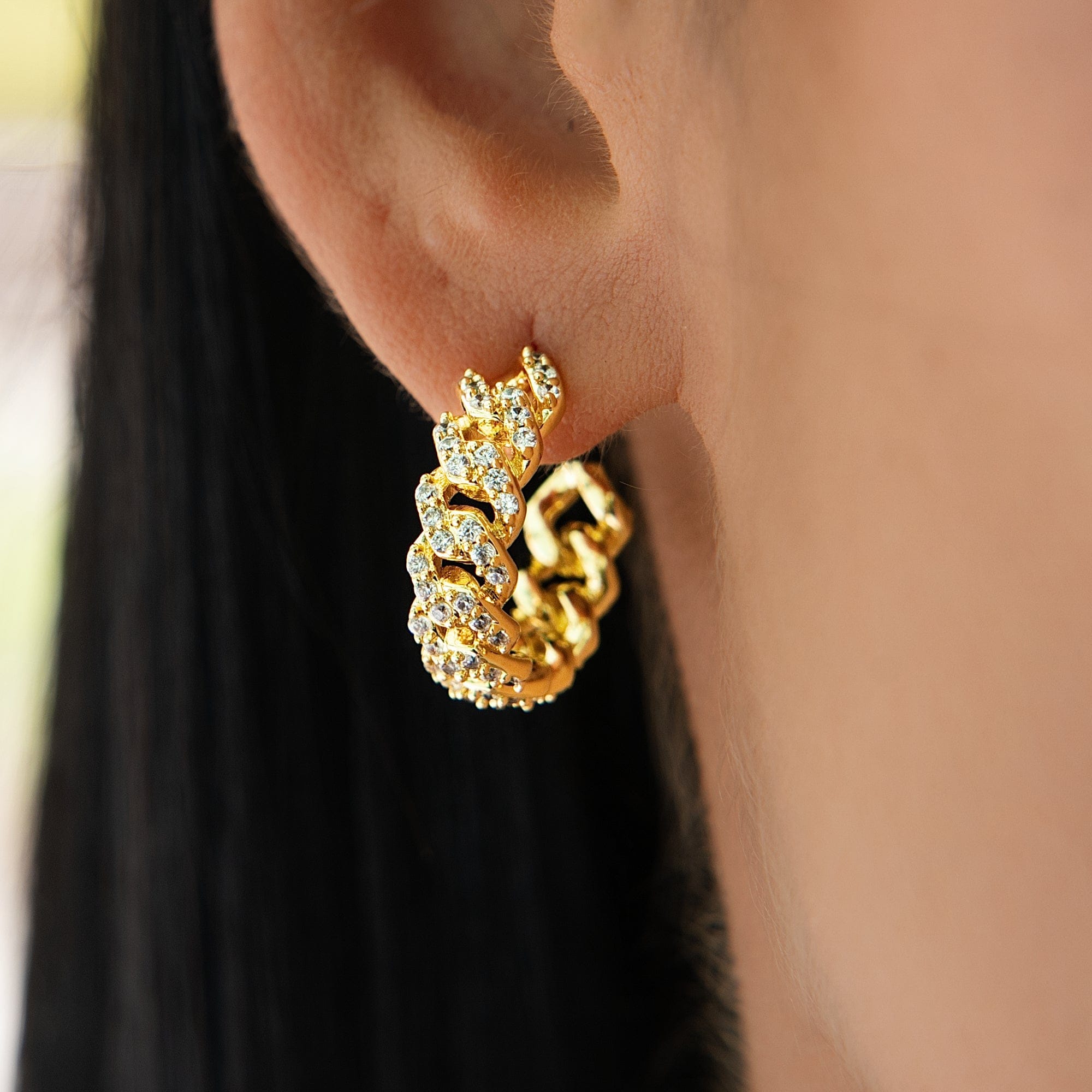 GLD Women Diamond Prong Hoop Earrings in Yellow Gold
