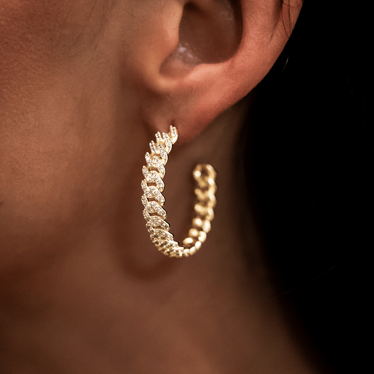 GLD Women Diamond Prong Hoop Earrings in Yellow Gold
