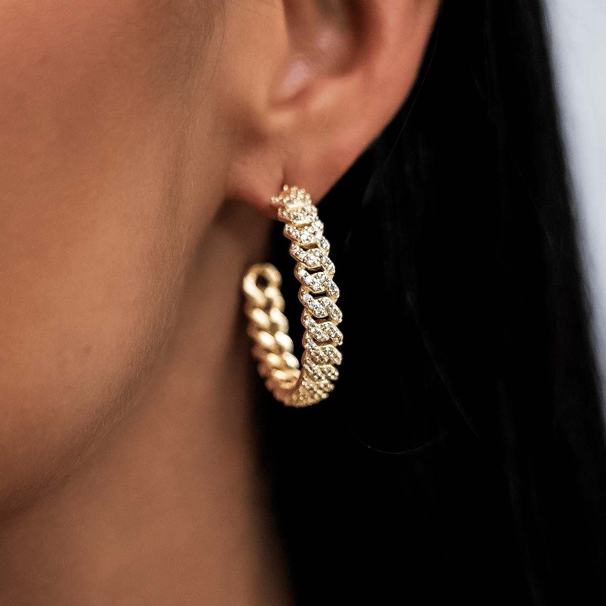 GLD Women Diamond Prong Hoop Earrings in Yellow Gold