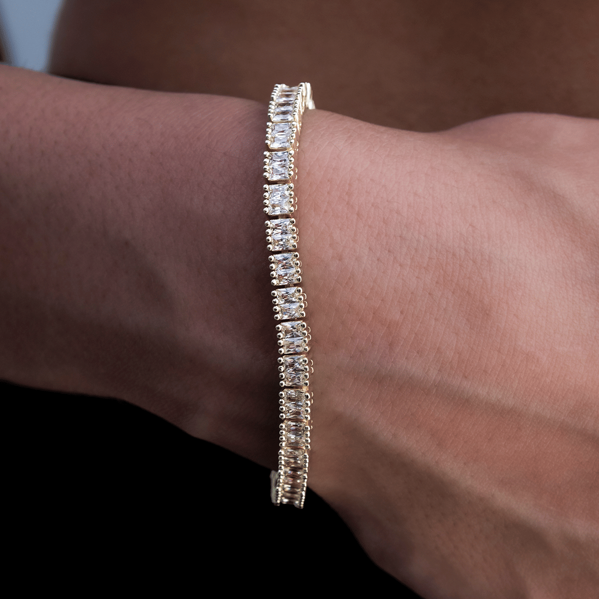 GLD Women Diamond Baguette Tennis Bracelet in Yellow Gold - 3 mm