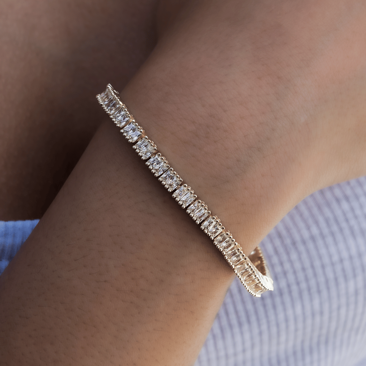 GLD Women Diamond Baguette Tennis Bracelet in Yellow Gold - 3 mm
