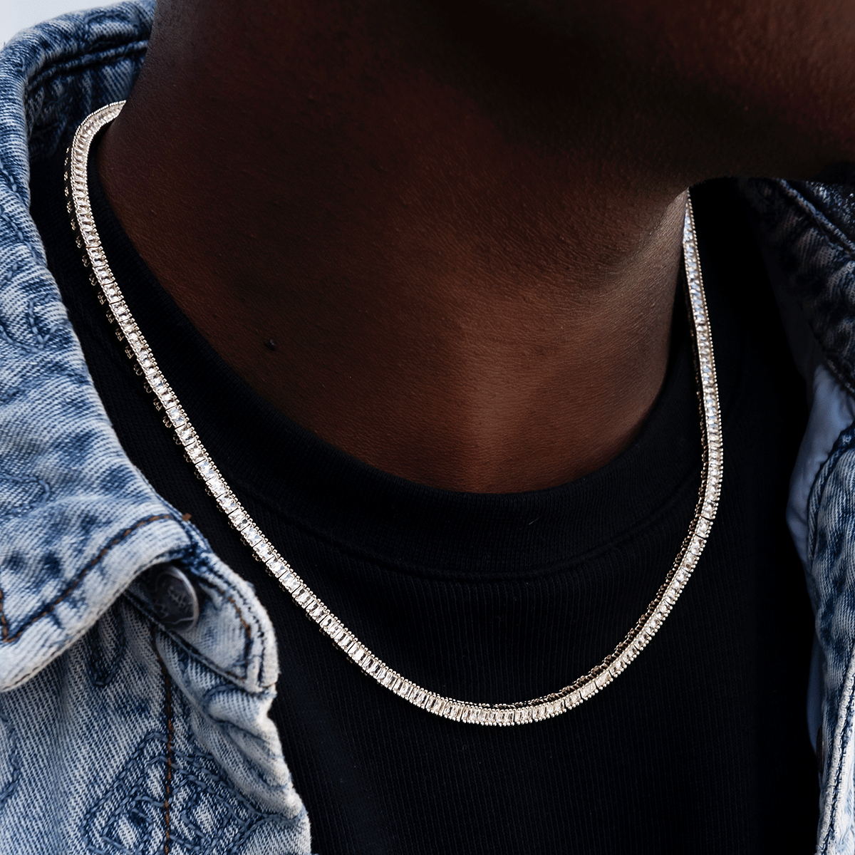 GLD Men Diamond Baguette Tennis Chain in Yellow Gold - 3 mm