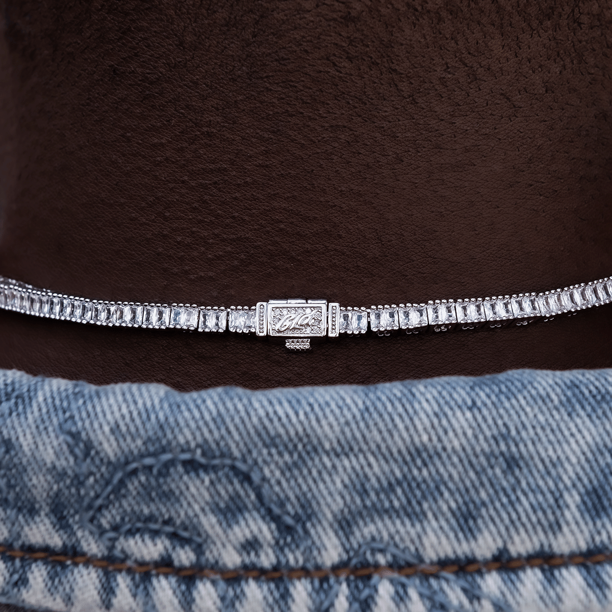GLD Men Diamond Baguette Tennis Chain in White Gold - 3 mm