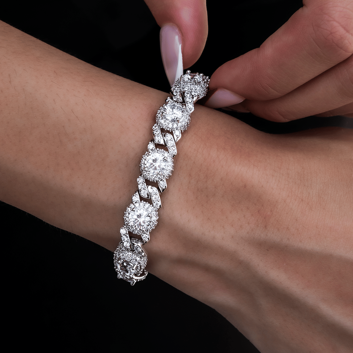 GLD Women Iced Diamond Station Cuban Bracelet