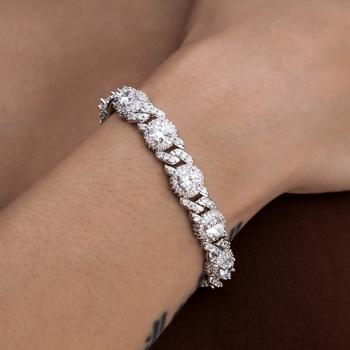 GLD Women Iced Diamond Station Cuban Bracelet