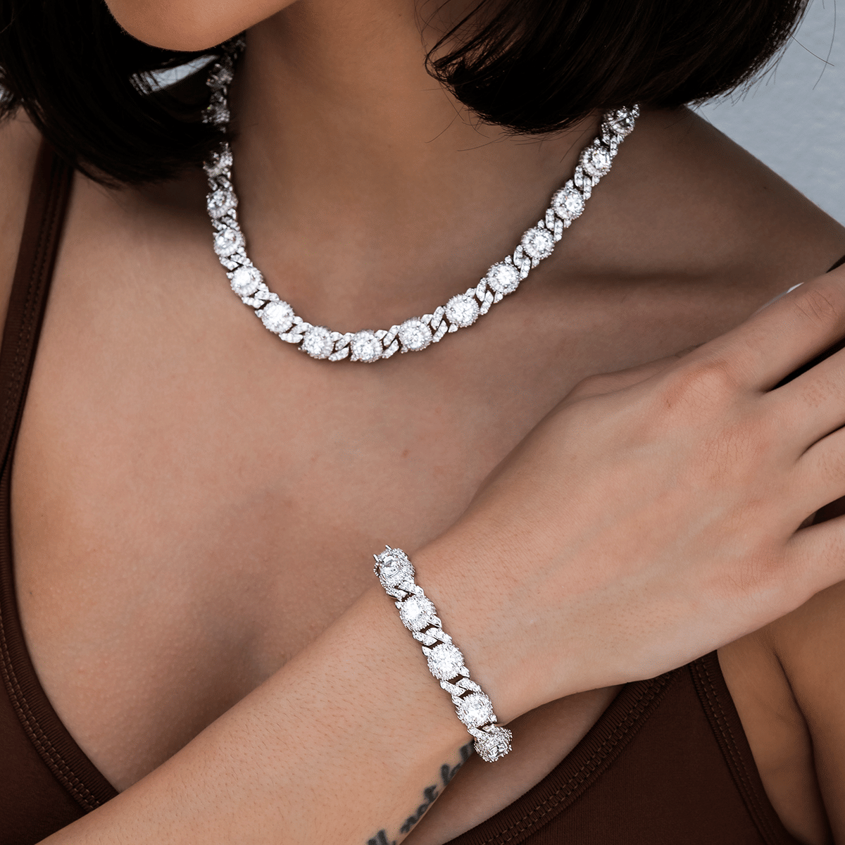 GLD Women Iced Diamond Station Cuban Bracelet