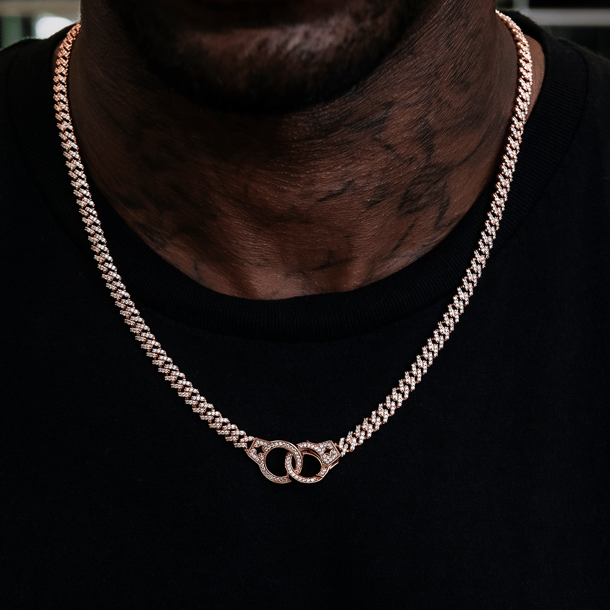 GLD Men Iced Handcuff Diamond Prong Cuban Chain in Rose Gold