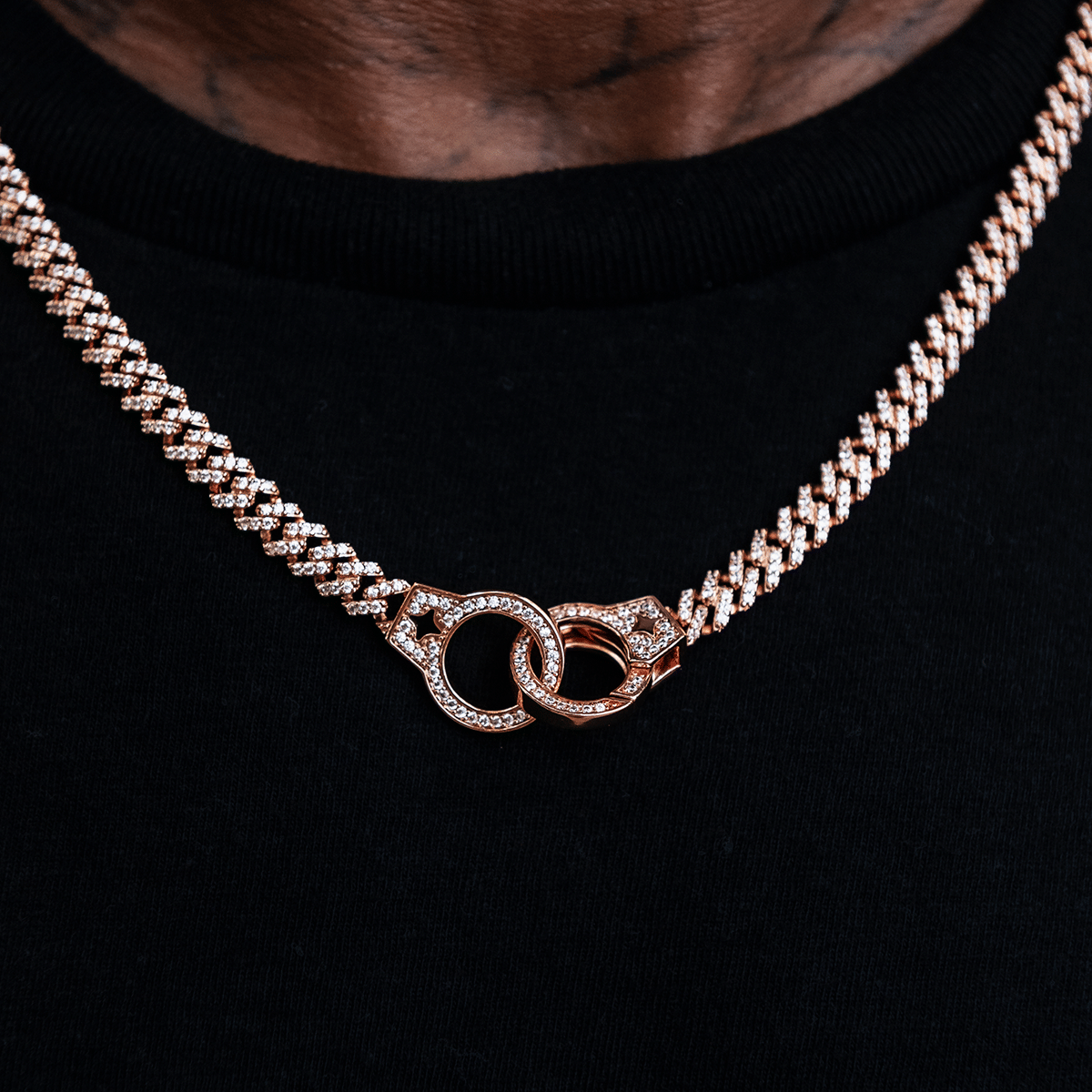 GLD Men Iced Handcuff Diamond Prong Cuban Chain in Rose Gold