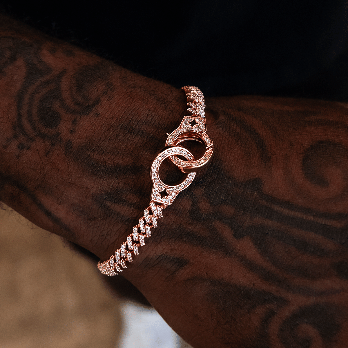 GLD Men Iced Handcuff Diamond Prong Cuban Bracelet in Rose Gold