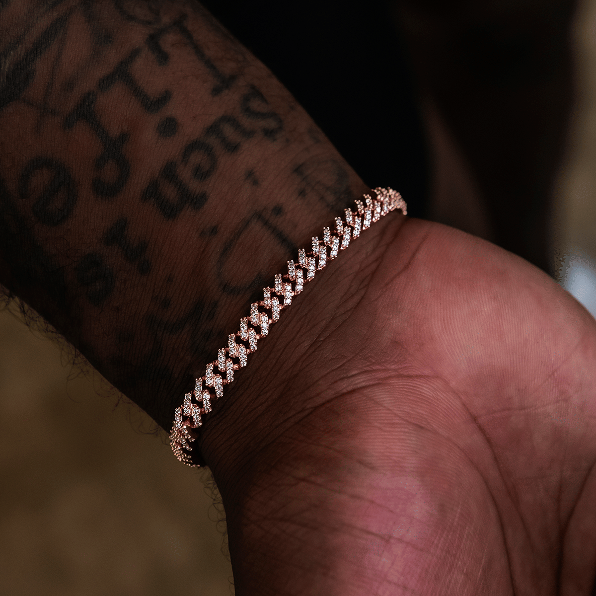 GLD Men Iced Handcuff Diamond Prong Cuban Bracelet in Rose Gold