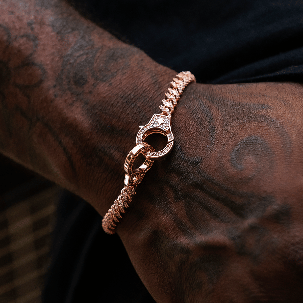 GLD Men Iced Handcuff Diamond Prong Cuban Bracelet in Rose Gold