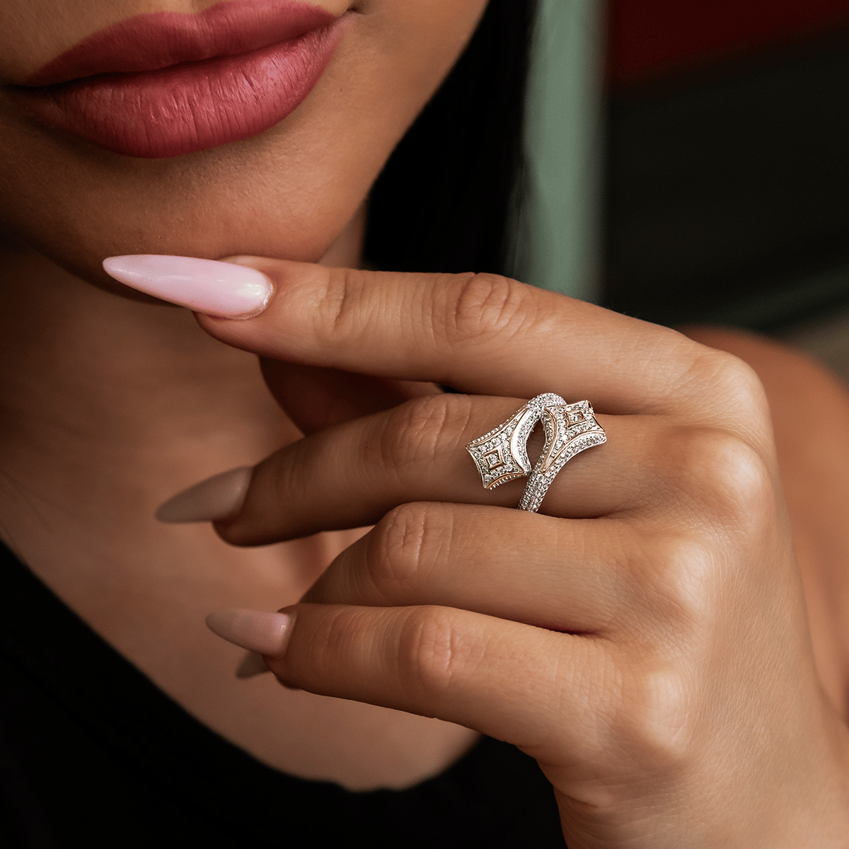 GLD Women Pave Star Wrap Ring in White Gold Vermeil