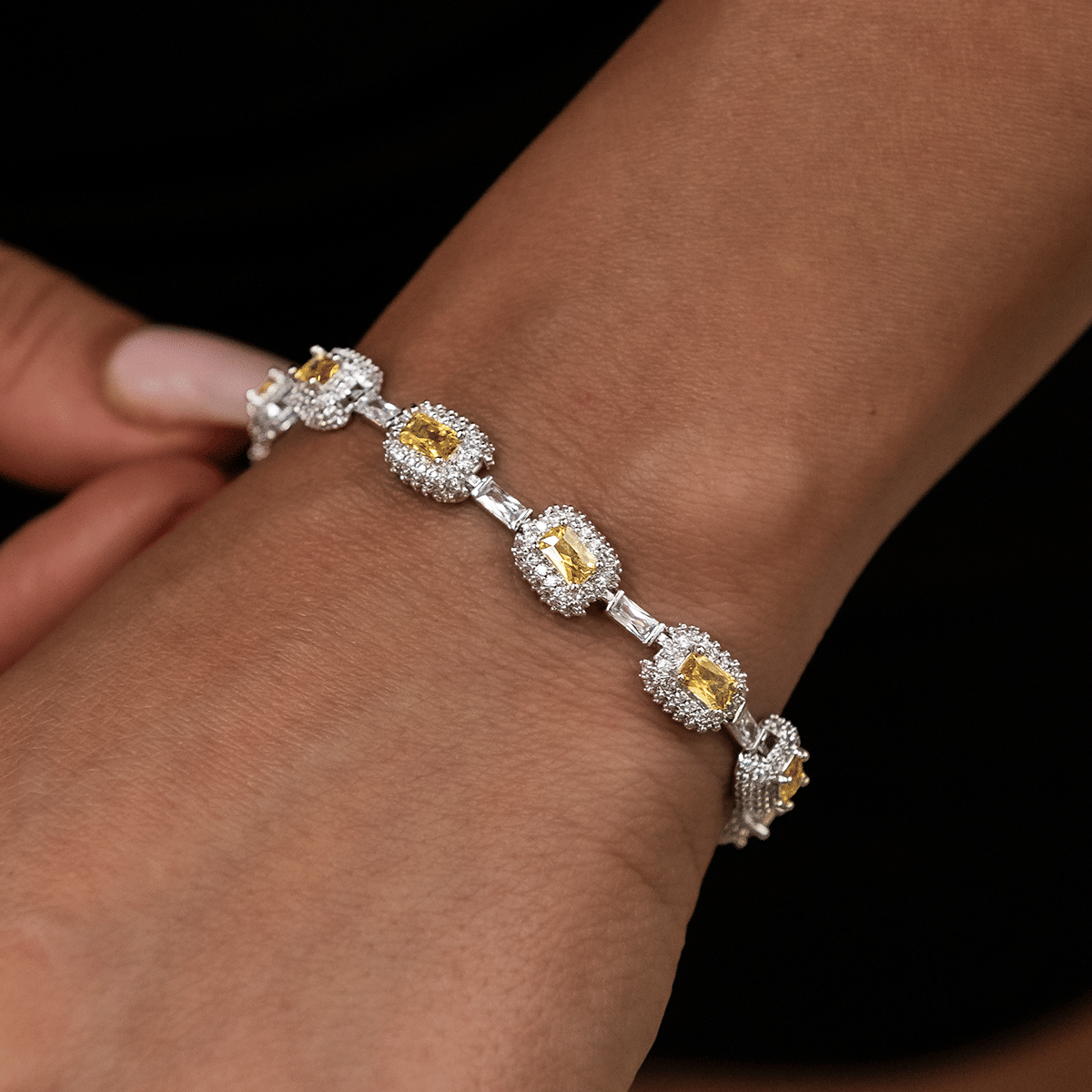 GLD Women Iced Canary Cushion Cut Bracelet