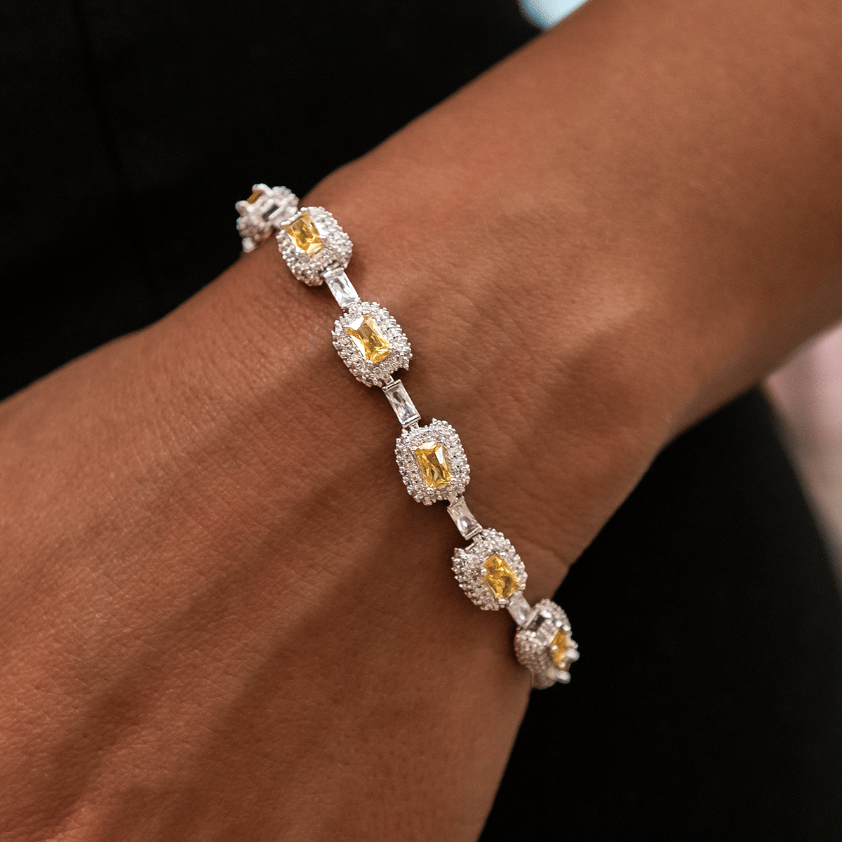 GLD Women Iced Canary Cushion Cut Bracelet