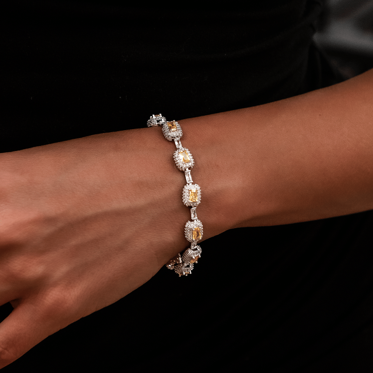 GLD Women Iced Canary Cushion Cut Bracelet
