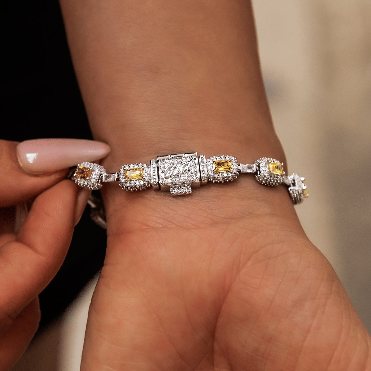 GLD Women Iced Canary Cushion Cut Bracelet