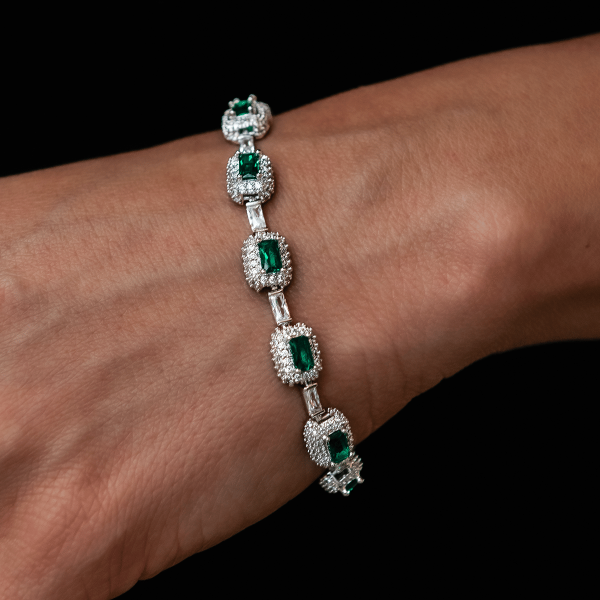GLD Women Iced Emerald Cushion Cut Bracelet