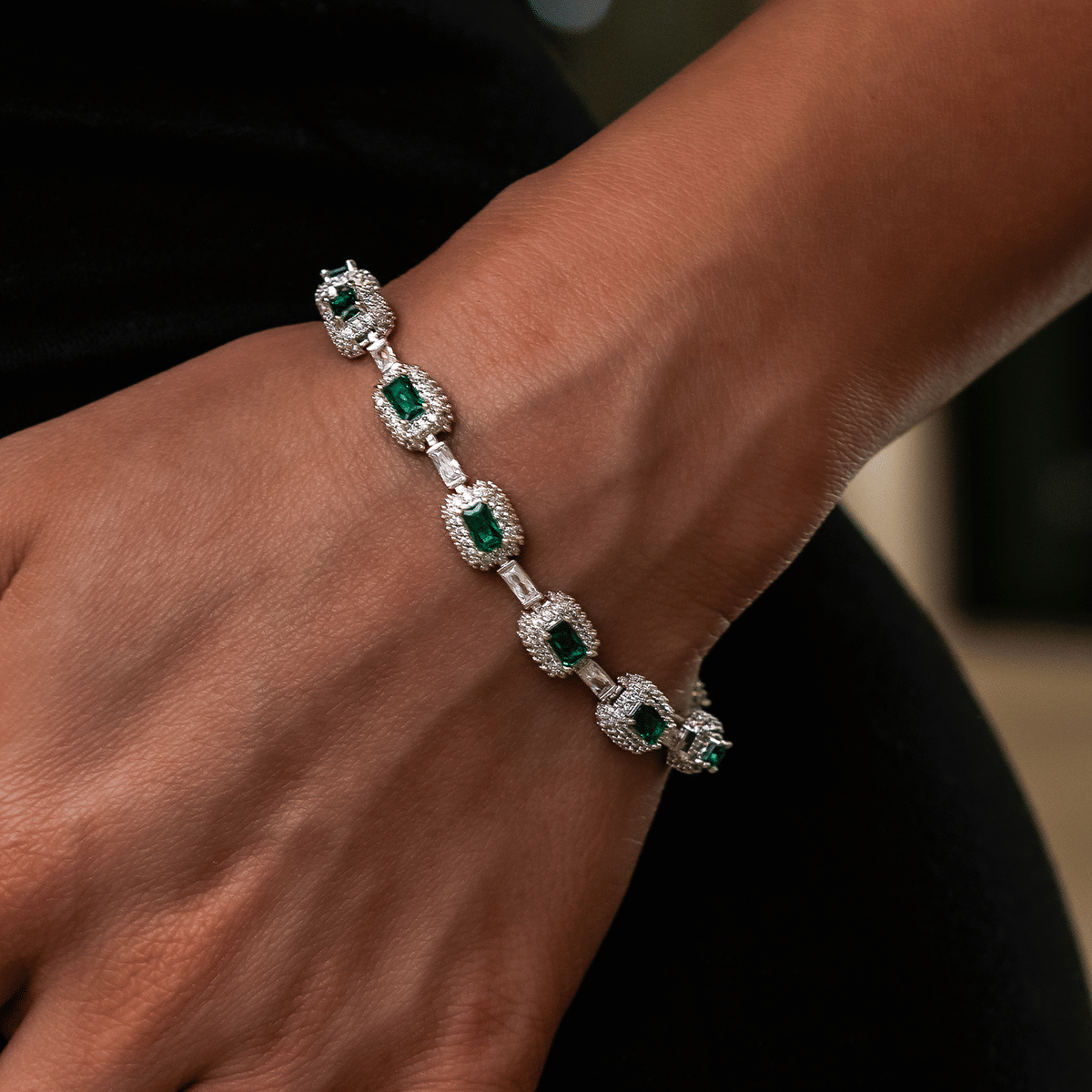 GLD Women Iced Emerald Cushion Cut Bracelet
