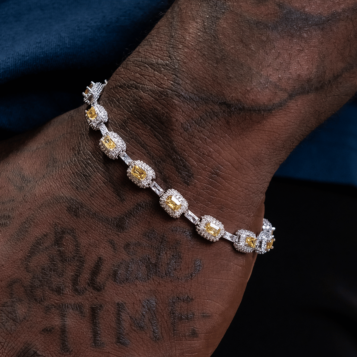 GLD Men Iced Canary Cushion Cut Bracelet